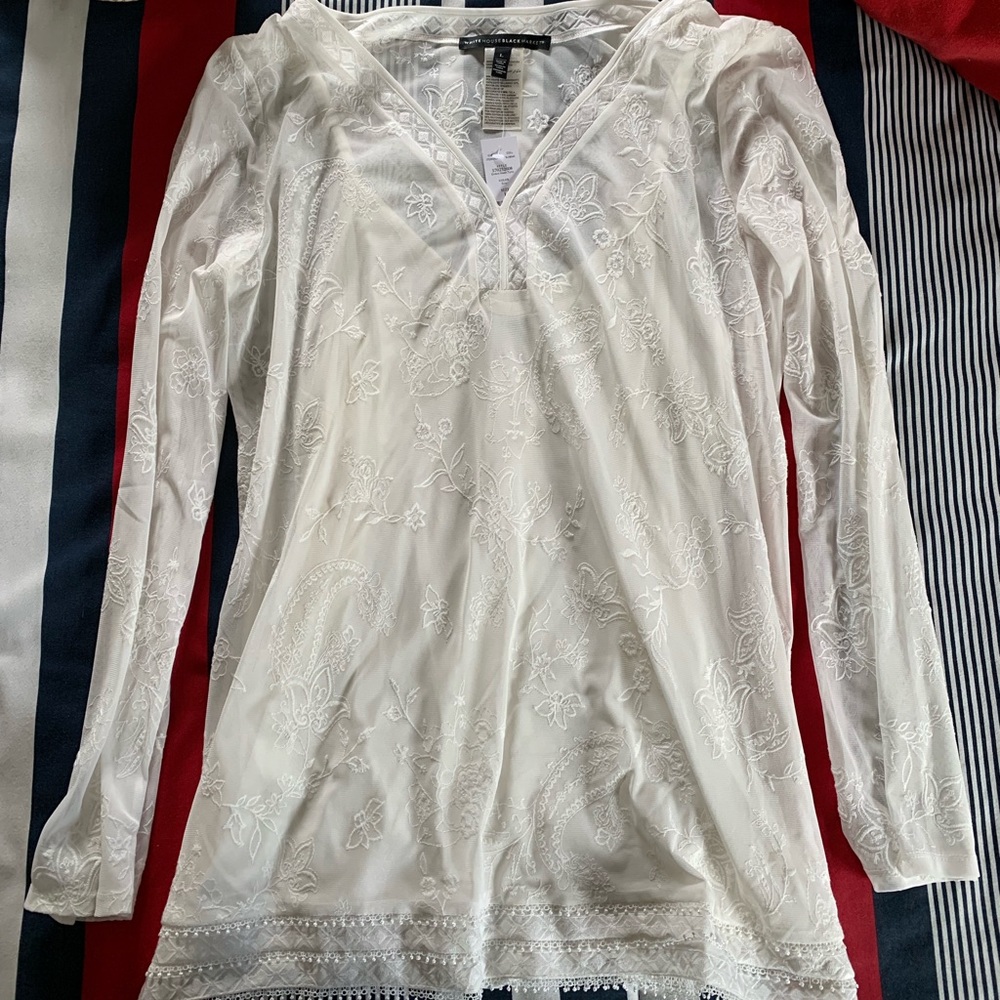 White Sheer Blouse with Attached Undershirt